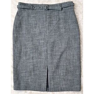 Ann Taylor Belted Pencil Skirt Gray Suit Business Midi Slit